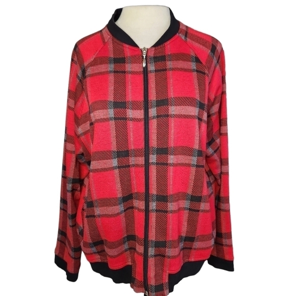 𝅺Erin London Plaid Zip Up Sweatshirt - Picture 1 of 6